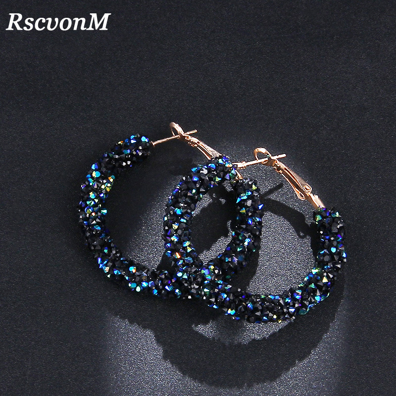 RscvonM Brand New Design Fashion Charm Austrian crystal hoop earrings Geometric Round Shiny rhinestone big earring jewelry women