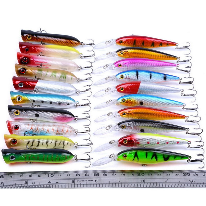 20pcs/set Minnow/Popper Lure Iscas Artificial Bait Fishing Kit Isca Artificial Lures Minnow Leurres Poppers Isca Wobblers - Image 3