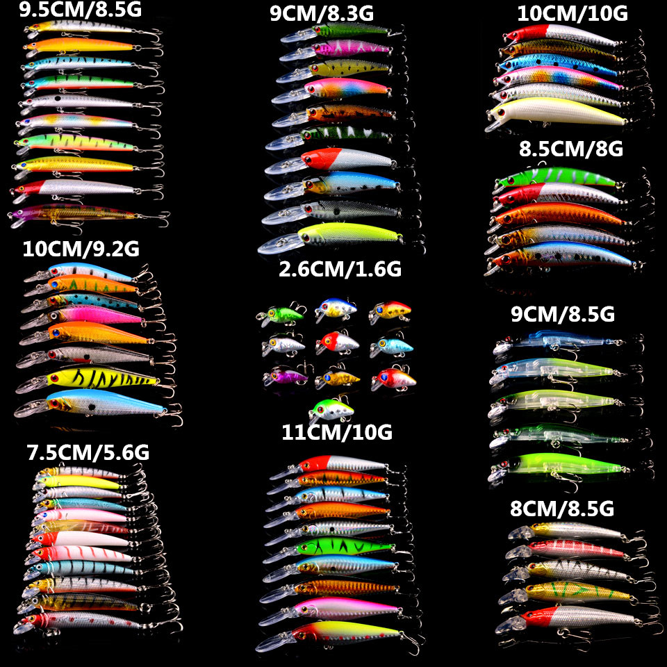 81pcs/lot Fishing Lures Set Mixed 10 Different Style Wobbler Fishing Bait or 81 Colors Minnow Lure and Crank bait Mix Wholesale