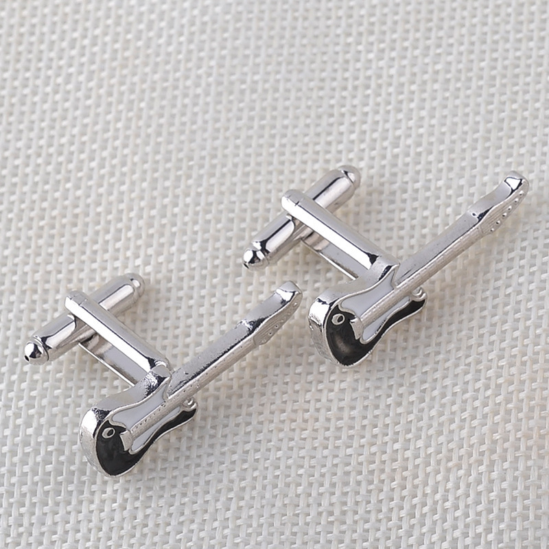 Trendy New Cuff Links Fashion Guitar Musical Instruments Silver Black Enamel Cufflinks For Men & Women French Shirt Button Cuff - Image 5