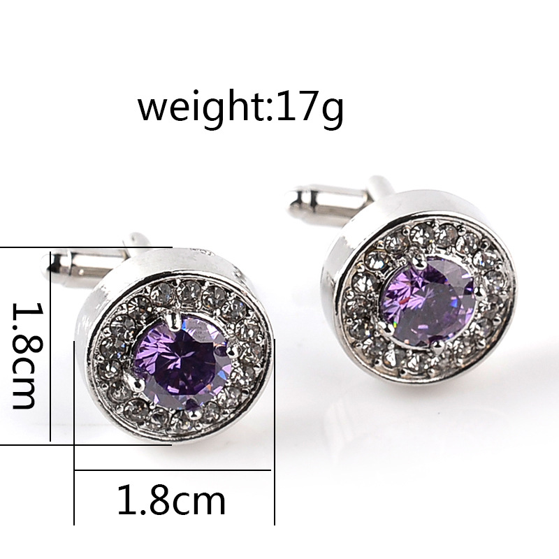 Luxury High-grade jewelry Men's White Purple Enamel Crystal Cufflinks Round Wedding Party Cufflink French shirt Cuff Buttons - Image 6