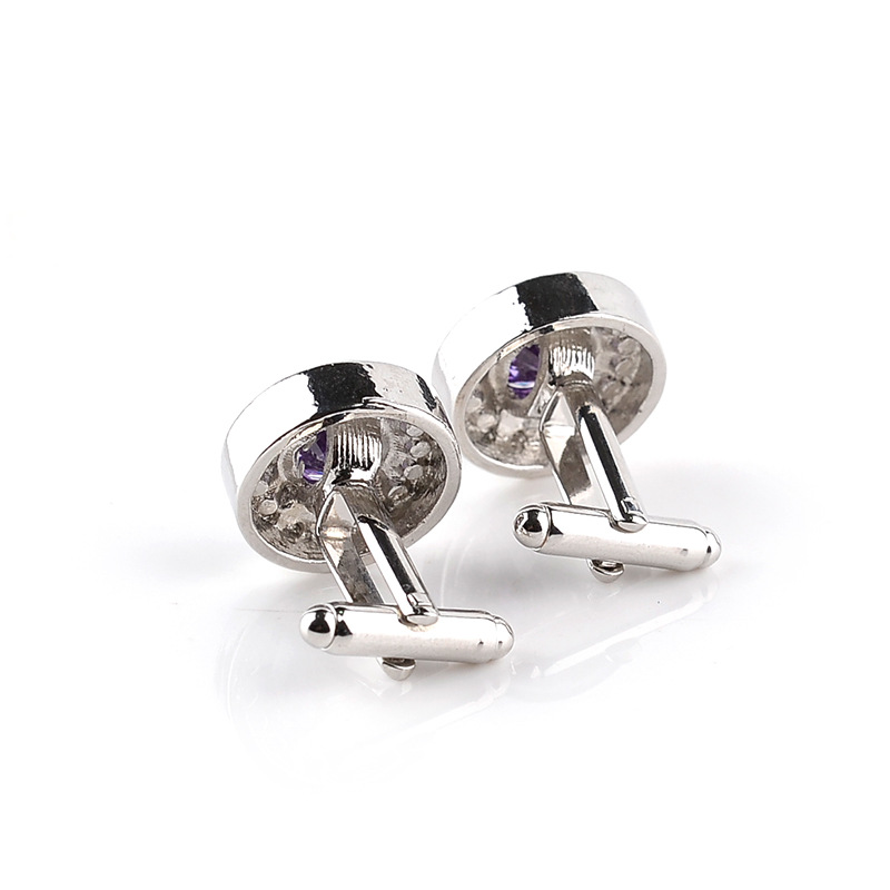 Luxury High-grade jewelry Men's White Purple Enamel Crystal Cufflinks Round Wedding Party Cufflink French shirt Cuff Buttons - Image 5