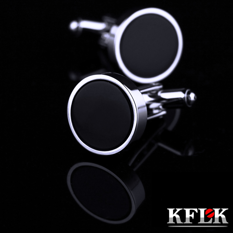 KFLK Jewelry French shirt cufflink for mens Brand Classic Black Round Cuff link Wholesale Button Male High Quality Free Shipping