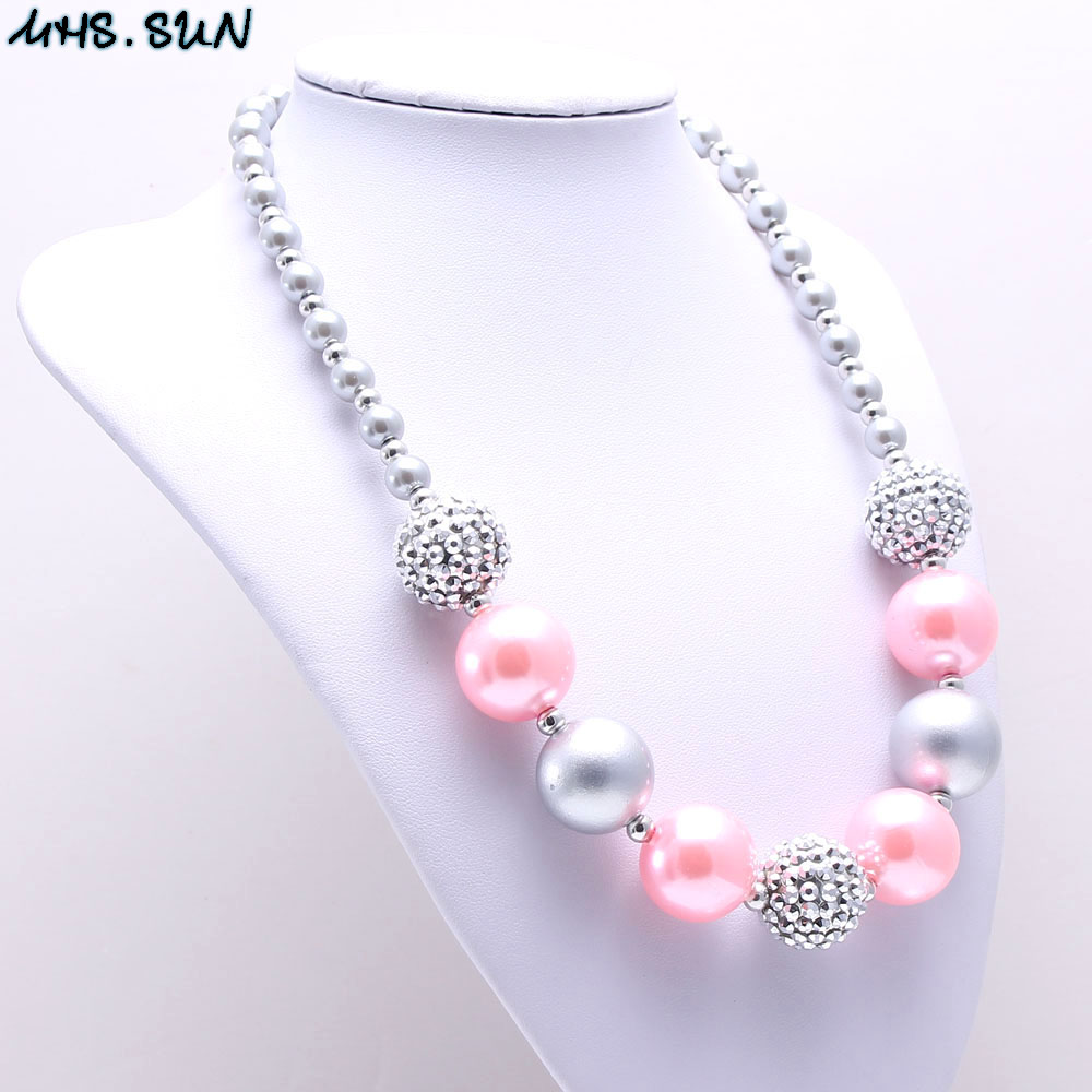 MHS.SUN 1PC/Lot New Design Baby Kid Chunky Necklace Grey+Pink Color Girl Kids Bubblegum Chunky Bead Necklace Children Jewelry - Image 3