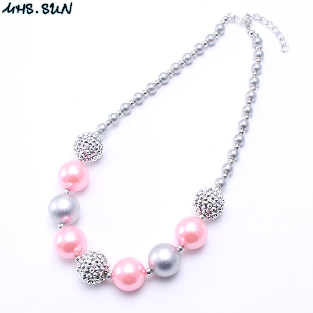 MHS.SUN 1PC/Lot New Design Baby Kid Chunky Necklace Grey+Pink Color Girl Kids Bubblegum Chunky Bead Necklace Children Jewelry - Image 5