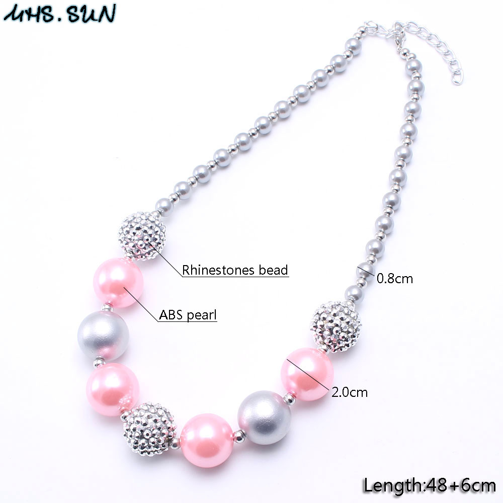 MHS.SUN 1PC/Lot New Design Baby Kid Chunky Necklace Grey+Pink Color Girl Kids Bubblegum Chunky Bead Necklace Children Jewelry - Image 4