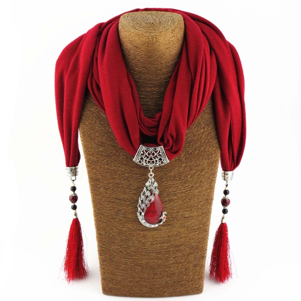 women Scarf Pendant Necklace Nature Stone pendant necklace Fringe tassel Scarf Jewelry With beads Ethnic Jewelry - Image 3