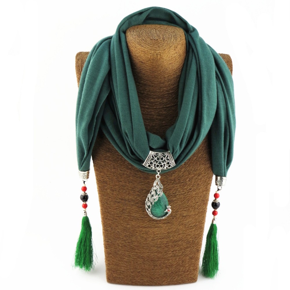 women Scarf Pendant Necklace Nature Stone pendant necklace Fringe tassel Scarf Jewelry With beads Ethnic Jewelry - Image 4