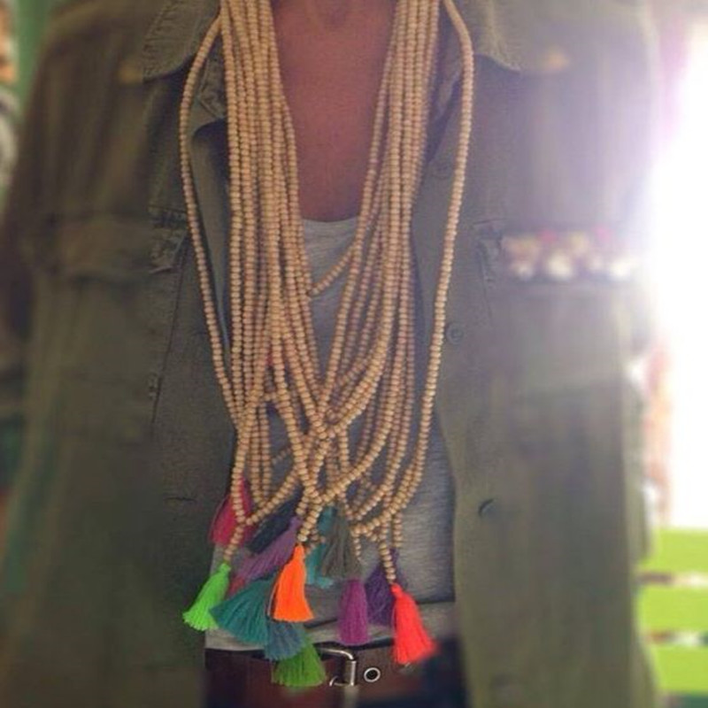 Dongmu jewellery bohemian style fashion tassel wood beads retro long necklace ladies fine jewelry new year gift