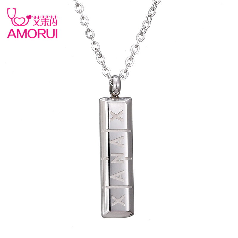 AMORUI Trendy Xanax Vertical Pill Bar Pendant Necklace ID Stainless Steel Women Chain Necklaces Rose Gold Silver Pendant Collier - Image 3