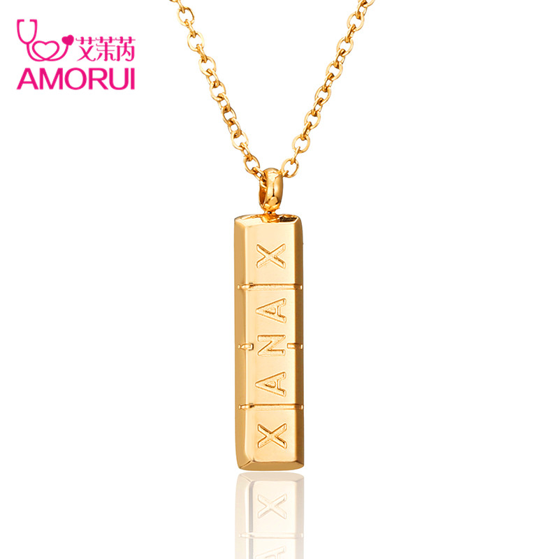 AMORUI Trendy Xanax Vertical Pill Bar Pendant Necklace ID Stainless Steel Women Chain Necklaces Rose Gold Silver Pendant Collier