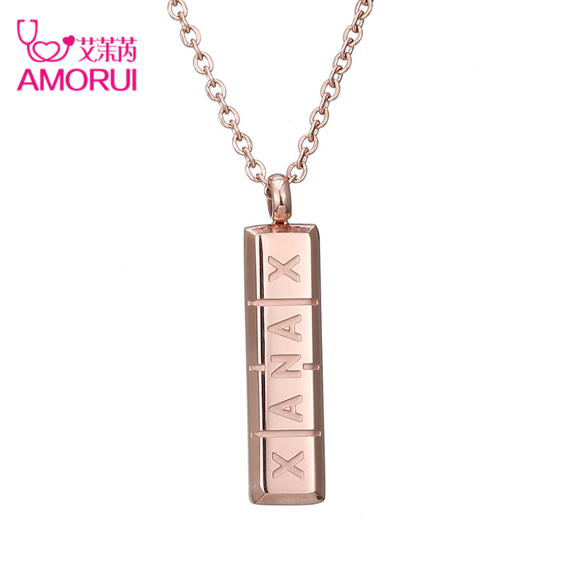 AMORUI Trendy Xanax Vertical Pill Bar Pendant Necklace ID Stainless Steel Women Chain Necklaces Rose Gold Silver Pendant Collier - Image 2