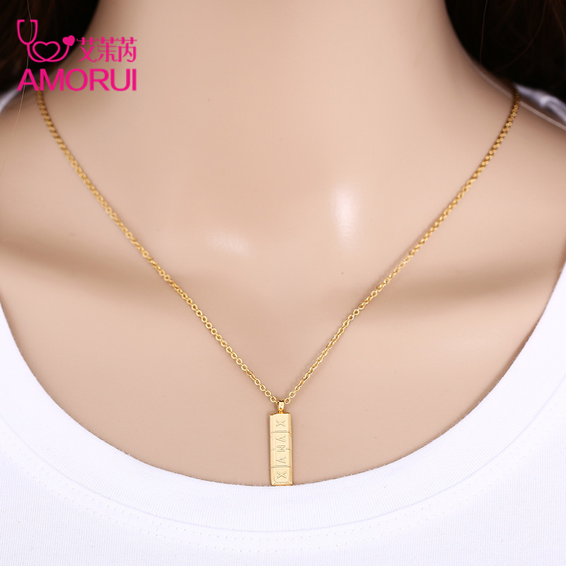 AMORUI Trendy Xanax Vertical Pill Bar Pendant Necklace ID Stainless Steel Women Chain Necklaces Rose Gold Silver Pendant Collier - Image 5