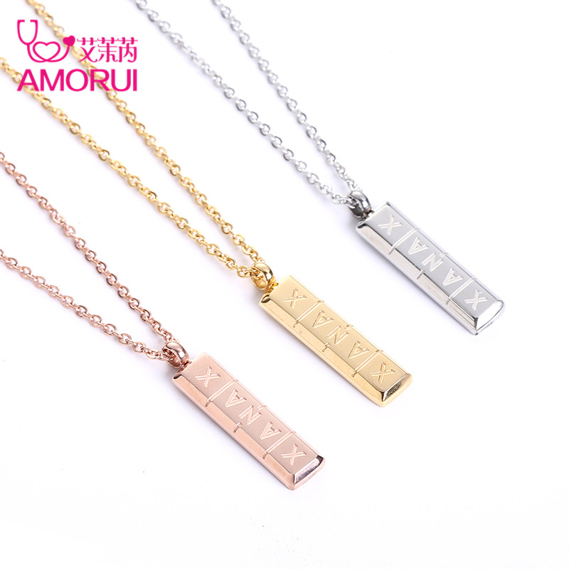 AMORUI Trendy Xanax Vertical Pill Bar Pendant Necklace ID Stainless Steel Women Chain Necklaces Rose Gold Silver Pendant Collier - Image 4