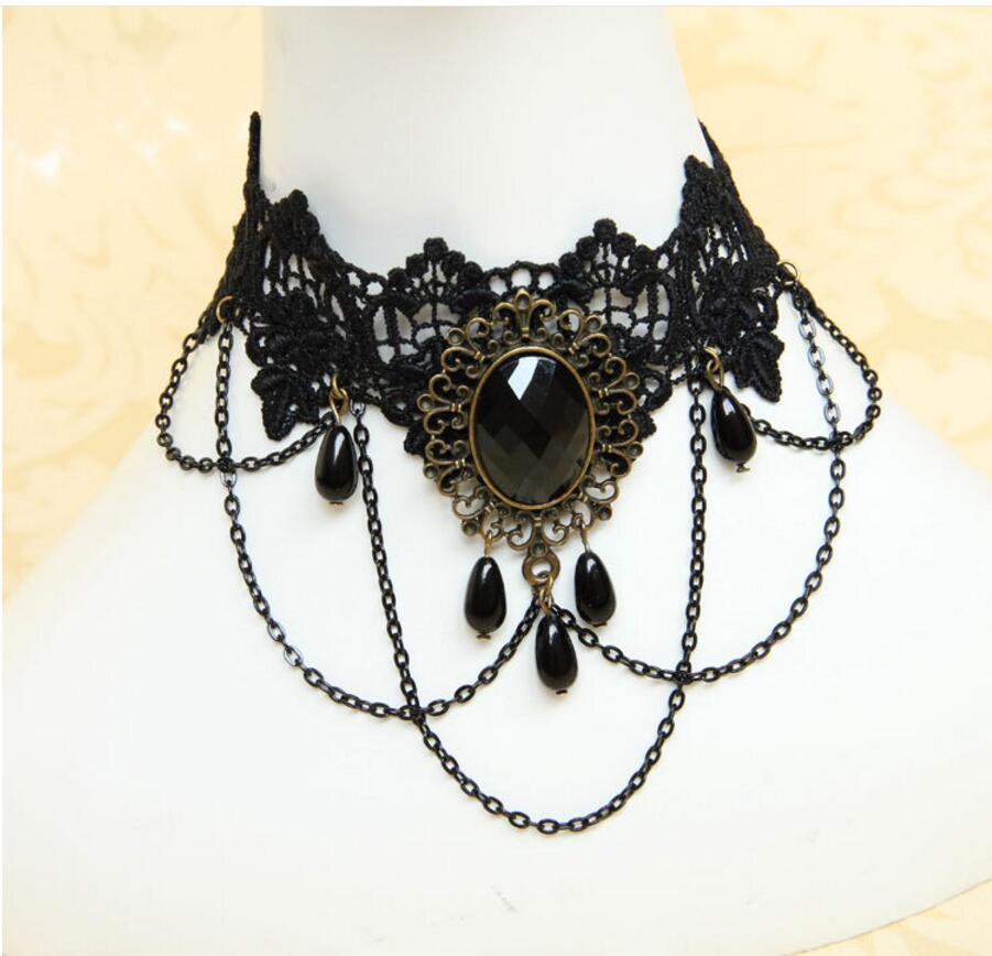 2018 Fashion Gothic Choker Necklace Vintage Tattoo Tassel Punk Style Lace Pendant Wedding Jewelry Women False Collar Statement - Image 6