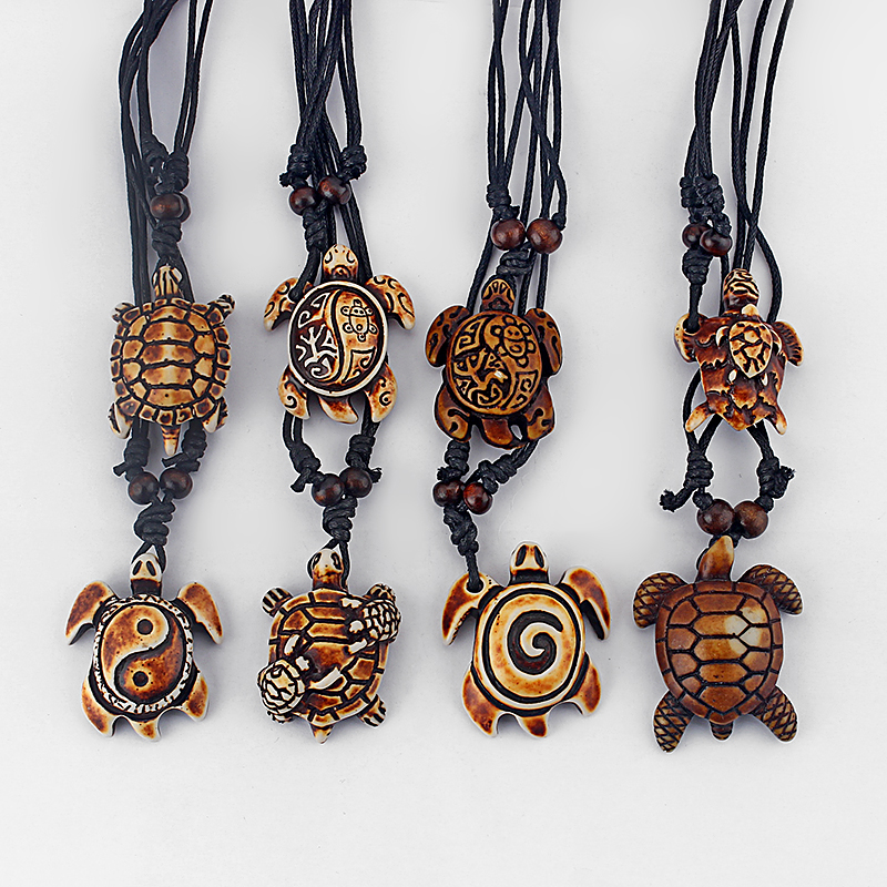 8pcs Mixed Styles Ethnic Tribal Faux Yak Bone Sea Turtle Pendants Necklace Adjustable - Image 2