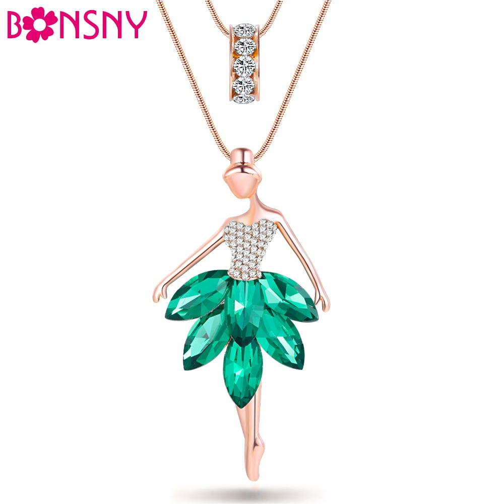 Bonsny Statement Maxi Alloy Enamel Dance BALLET Girl Fairy Angel  Necklace Chain Pendant 2017 Fashion New Enamel Jewelry Women