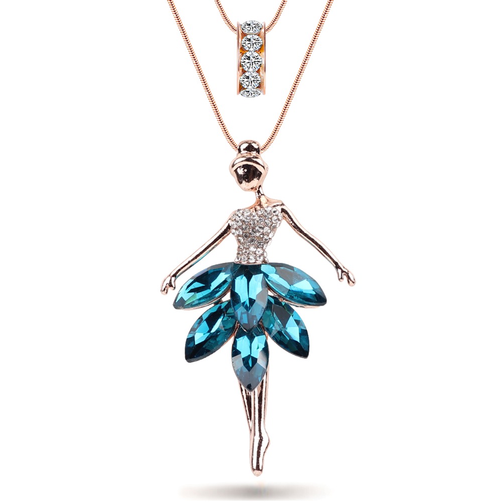 Bonsny Statement Maxi Alloy Enamel Dance BALLET Girl Fairy Angel Necklace Chain Pendant 2017 Fashion New Enamel Jewelry Women - Image 2