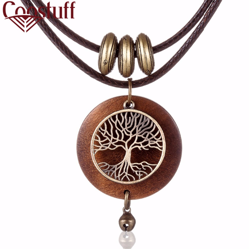 2017 chokers Woman Necklaces vintage Jewelry Tree Design Wooden pendant Long necklace for women collares mujer kolye