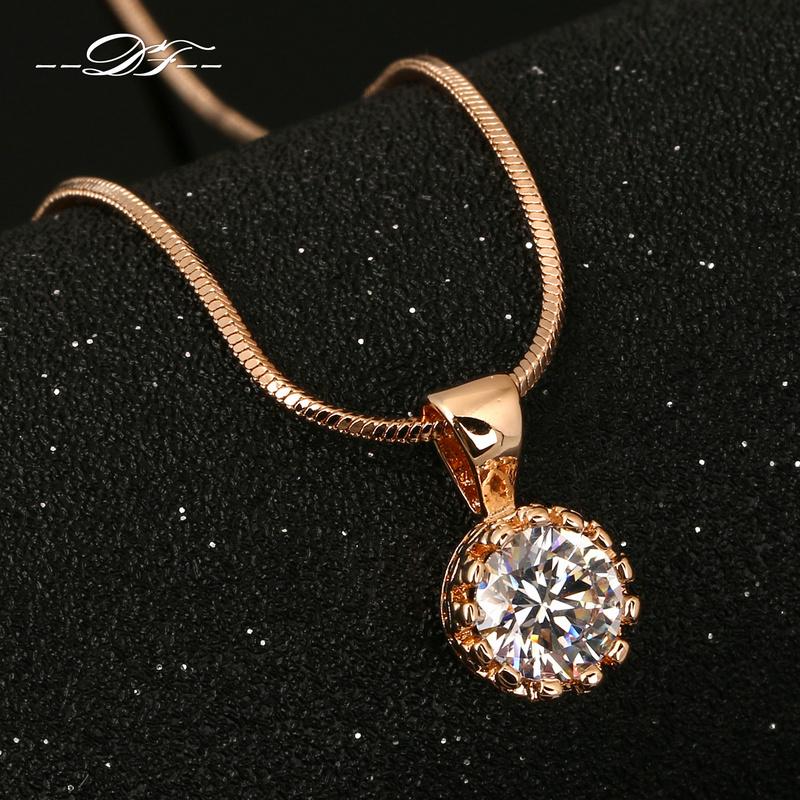 Double Fair Brand Unique Crown Cubic Zirconia Necklaces &Pendants Silver/Rose Gold Color Chain Fashion Jewelry For Women DFN390 - Image 2