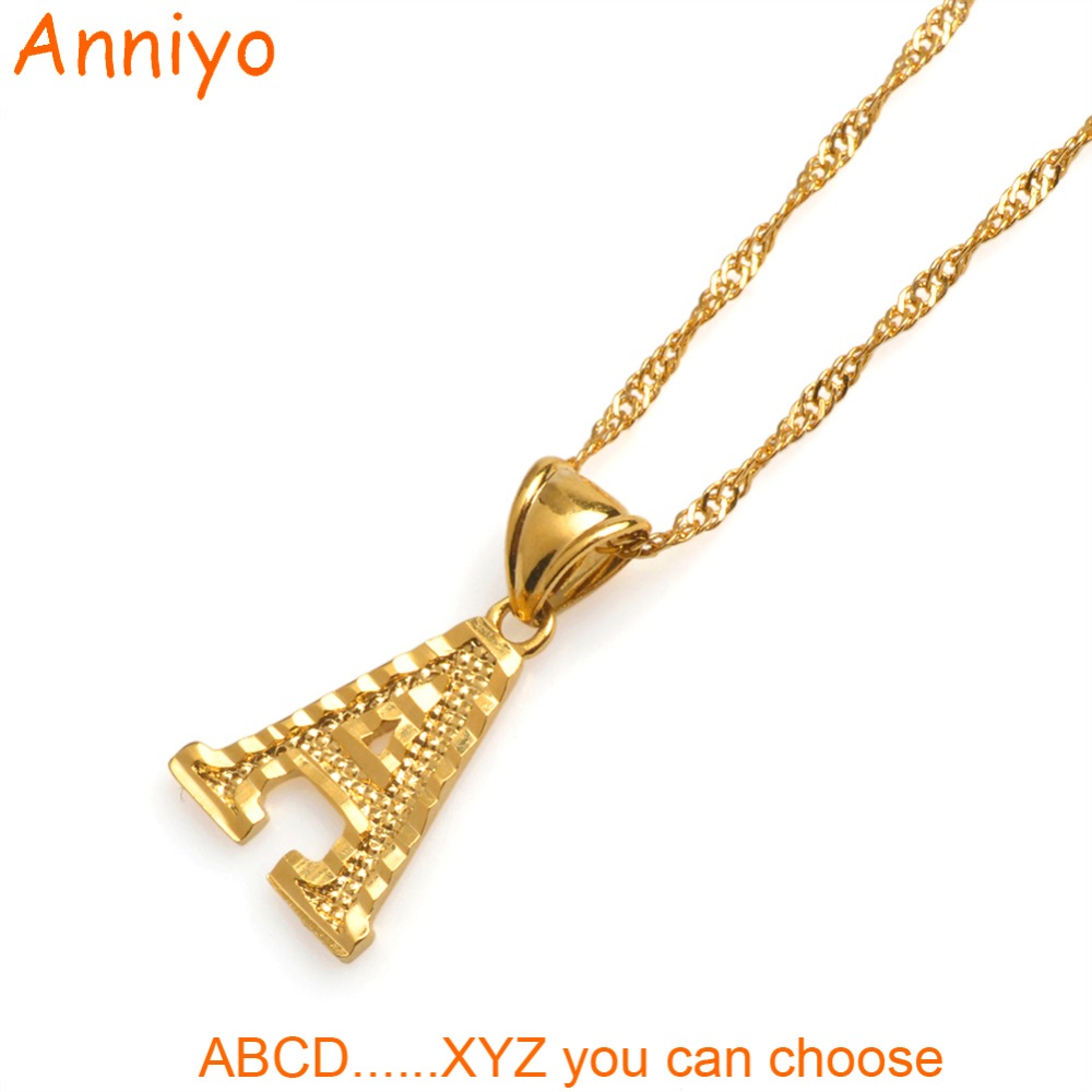 Anniyo Small Letters Necklaces for Women/Girls Gold Color Initial Pendant Thin Chain English Letter Jewelry Alfabet Gift #058002