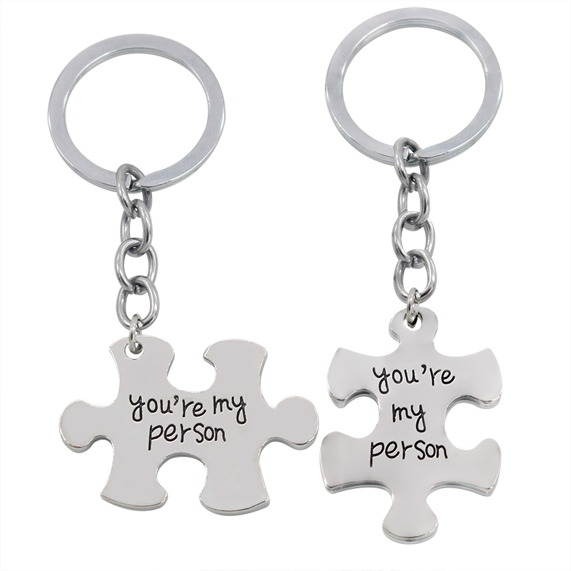 2 Pcs/Set Puzzle You're My Person Couple Keychain For Lovers You Are My Person Key Chain Ring Holder Best Friends llaveros