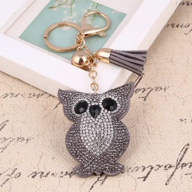 Cute Owl Pendant Leather Tassel Keychain Gold Car Bag Key Chain Rhinestone Key Ring Holder Charms Women Girl's Key Chains Gifts - Image 2