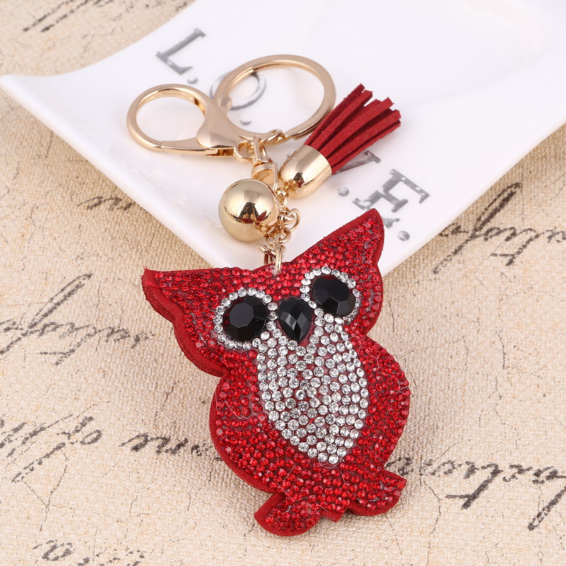 Cute Owl Pendant Leather Tassel Keychain Gold Car Bag Key Chain Rhinestone Key Ring Holder Charms Women Girl's Key Chains Gifts - Image 3