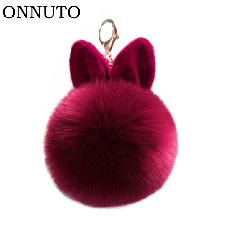Pompon Fluffy Porte Clef Pompom De Fourrure Women Femme Pom Pom Keychain Rabbit Ear Fur Ball Key Chain Rings Llavero Bag 1