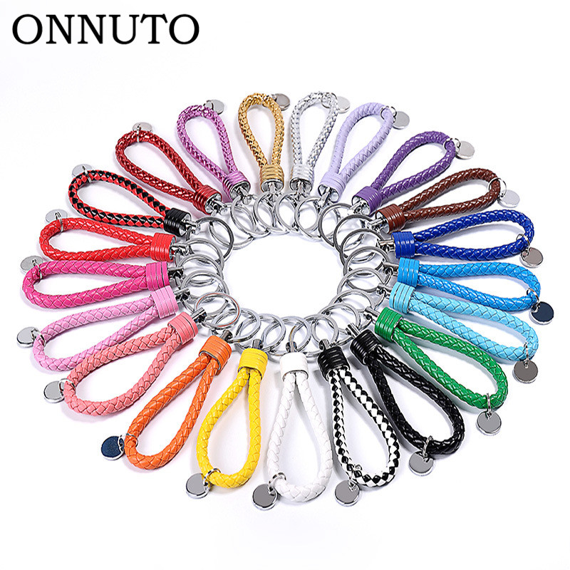 2018 New Arrival 19 Colors Unisex Braided Leather Rope Handmade Waven Keychain Zinc Alloy Key Chain Car Key Ring chaveiro S5747