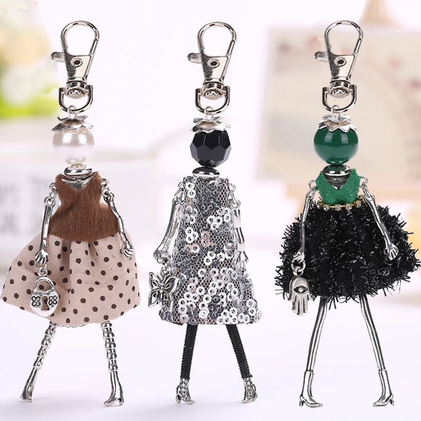 YLWHJJ 2017 brand Doll baby Handmade Cute black keychain for Women Car Pendant  hot Girl Statement fashion Jewelry Bag key chain