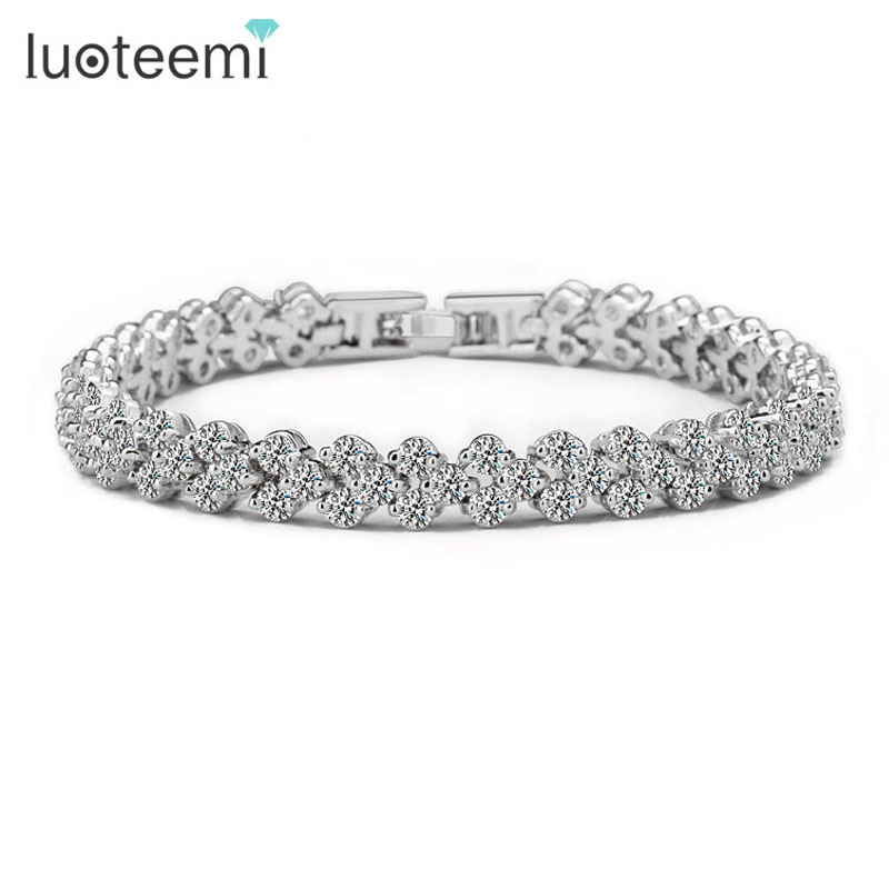 LUOTEEMI Hot Selling Roman Chain Bracelet for Women Luxury 2.75mm Cubic Zircon Inlay Charm Bracelet Bride Wedding Jewelry
