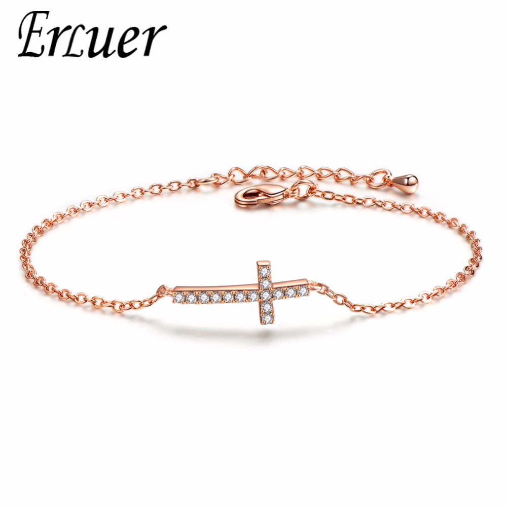 ERLUER Heart Infinity Cross Charm Bracelet For Women Girls Rose Gold Silver Plated Crystal Zircon Chains Bracelets & Bangles - Image 6
