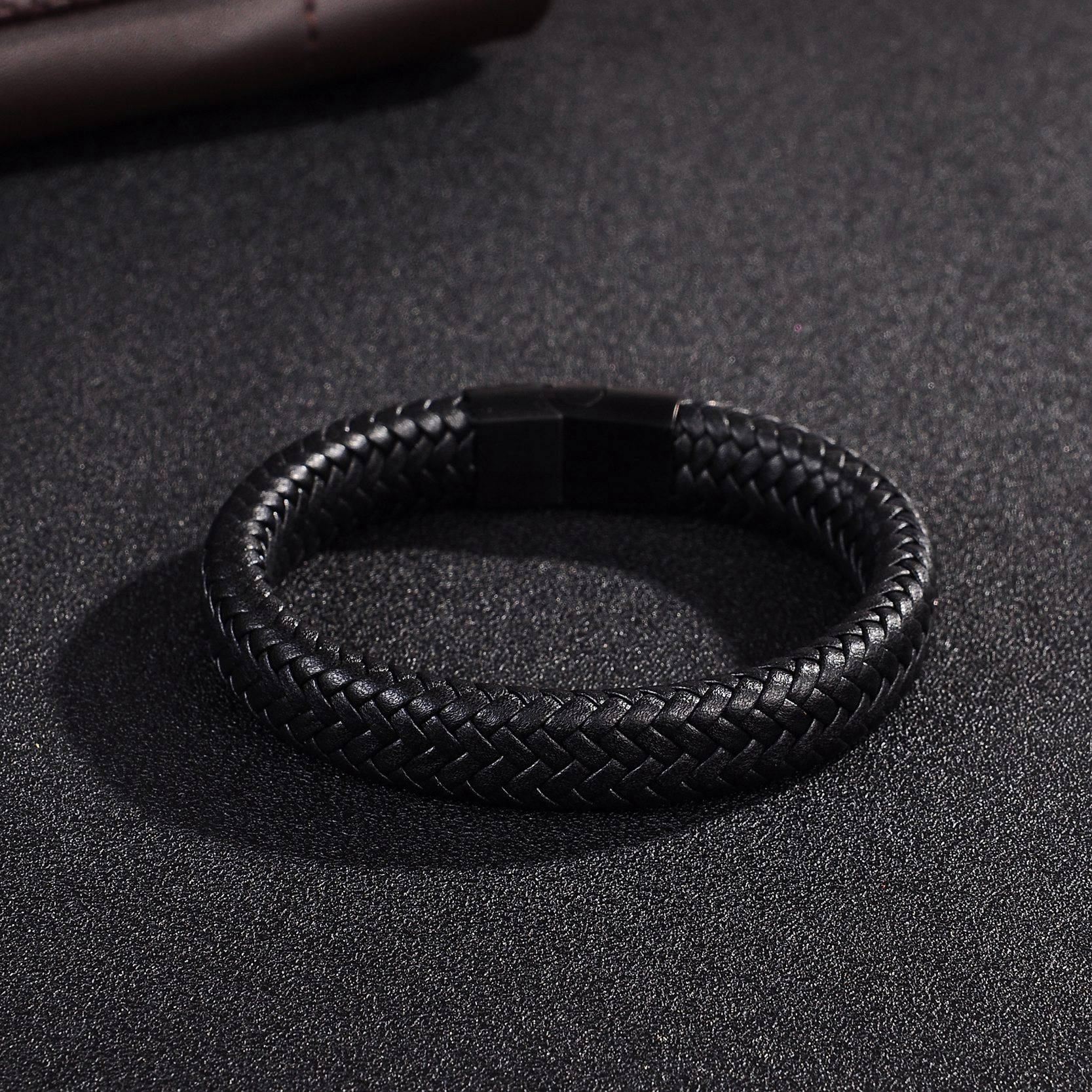 Jiayiqi Punk Men Jewelry Black/Brown Braided Leather Bracelet Stainless Steel Magnetic Clasp Fashion Bangles 18.5/22/20.5cm - Image 2