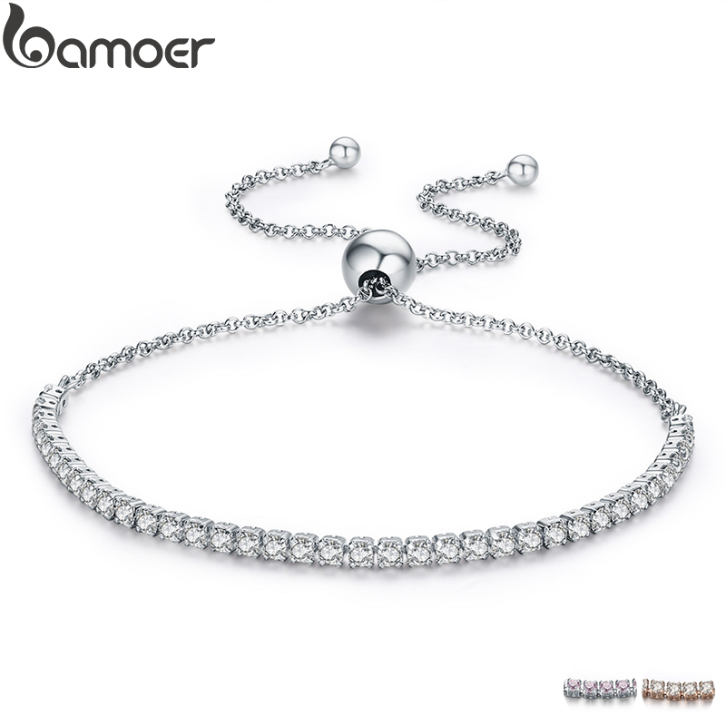 BAMOER FLASH DEALS 925 Sterling Silver Sparkling Strand Bracelet Women Link Tennis Bracelet Silver Jewelry SCB029