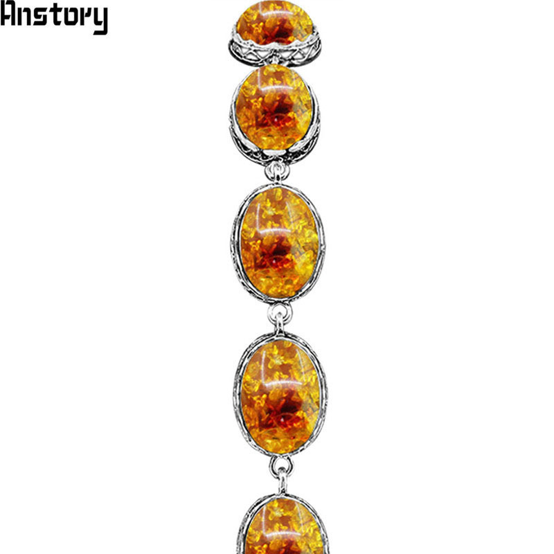 Oval Flower Bead Strand Bracelets For Women Antique Silver Plated Vintage Look Fashion Jewelry TB286