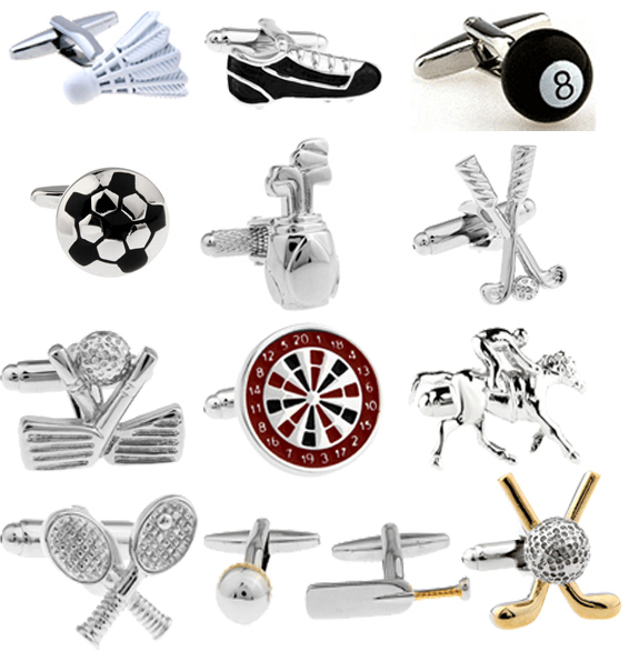 Free shipping Men’s Cufflinks Wholesale Sport Series Rugby Golf Football Tennis Design Fashion Cuff Links For Men Copper Quality