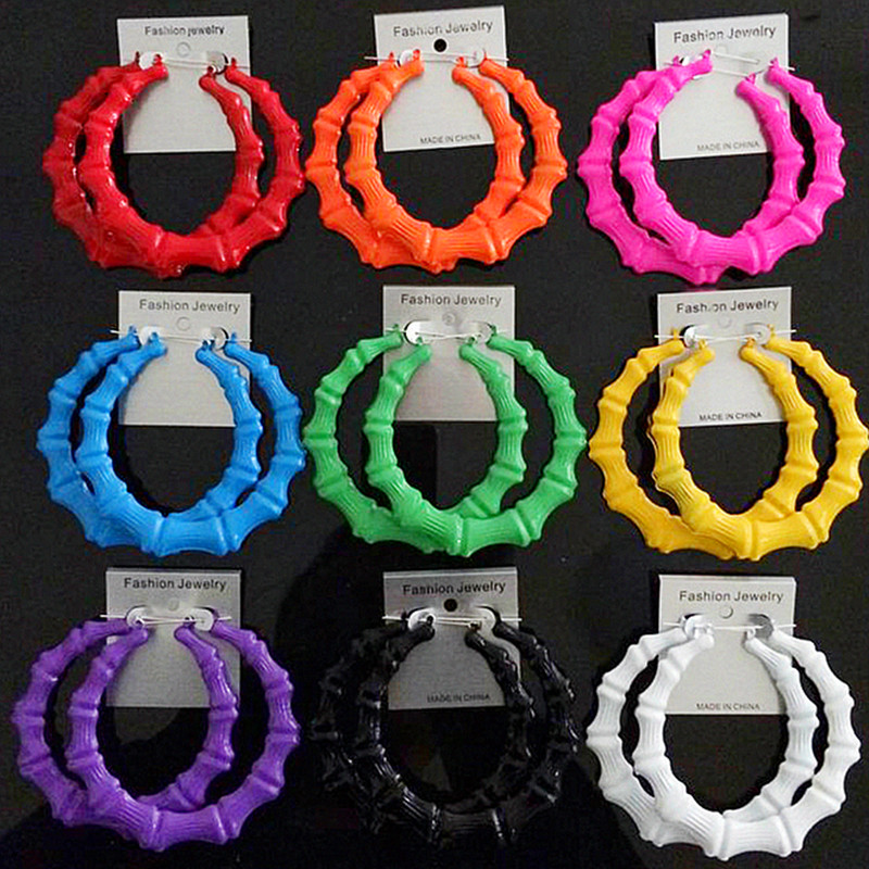 2017 New Punk Celebrity Basketball Wives Big Hoop Earrings For Women Neon Color Large Bamboo Earrings Brincos Fashion Jewelry - Image 2
