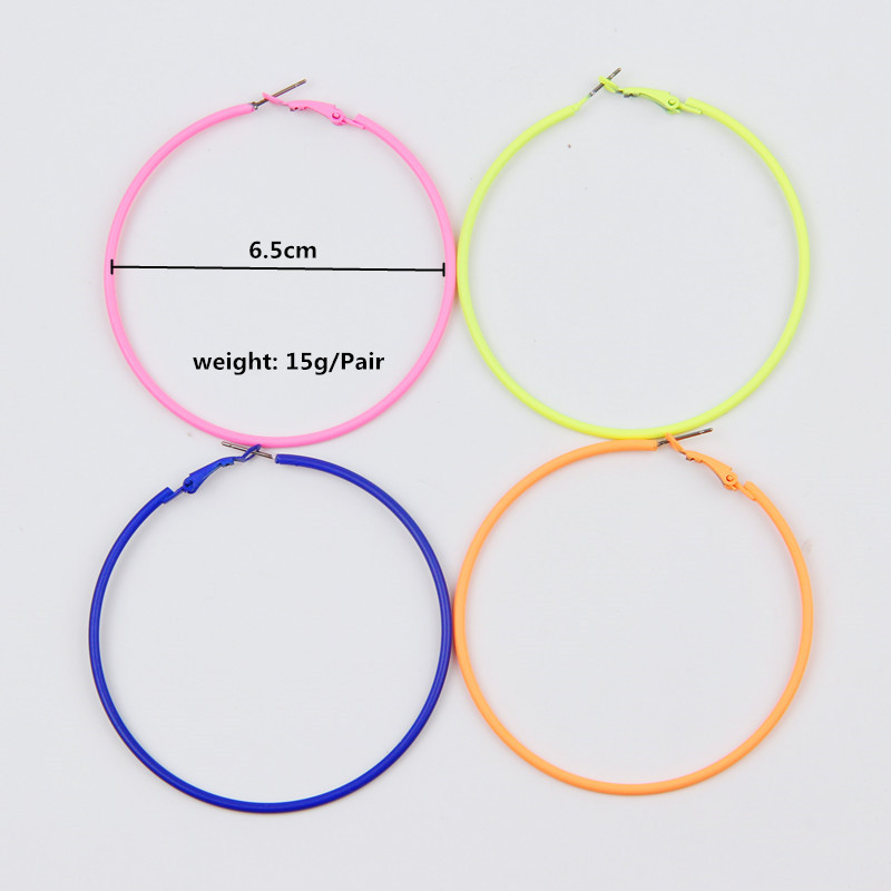 Rock Punk Big Round Hoop Earrings Trendy Neon Pink Metal Painted Large Circle Earrings For Women Statement Ear Party Jewelry - Image 5
