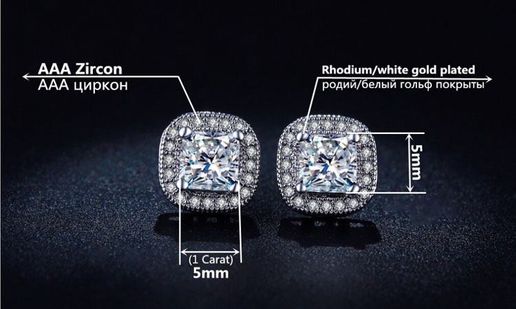 Classic Design Sliver Color Princess-cut Big Square CZ Cubic Zirconia Wedding Stud Earrings for Women E847 - Image 5