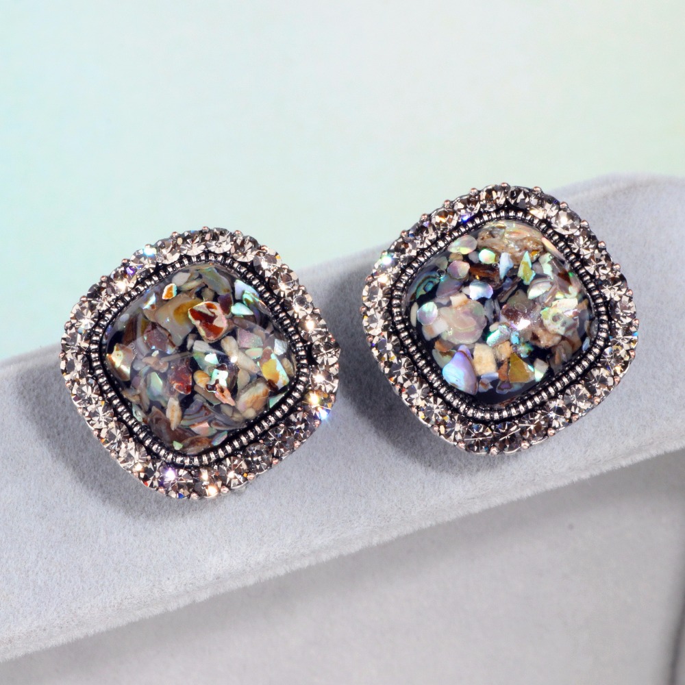 2017 Fashion Classic Earrings For Women Gun Black color Stud Clip On Square Rhinestone Earrings Statement Wedding Jewelry DZDZ4 - Image 4