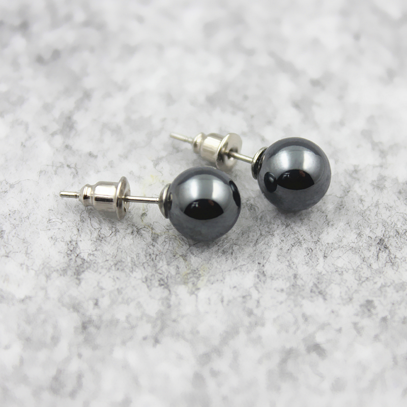 3A Grade 6mm 8mm 10mm Round Hematite Beads Stud Earrings Nickel Free (3 Pairs) Free Shipping HE1000