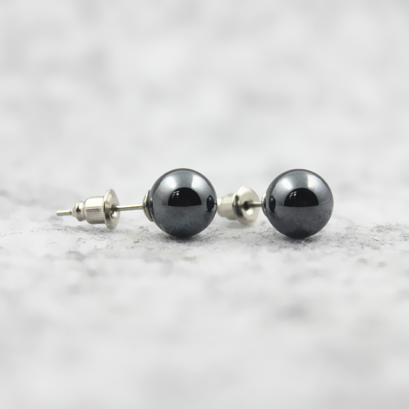 3A Grade 6mm 8mm 10mm Round Hematite Beads Stud Earrings Nickel Free (3 Pairs) Free Shipping HE1000 - Image 6