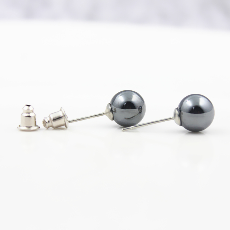 3A Grade 6mm 8mm 10mm Round Hematite Beads Stud Earrings Nickel Free (3 Pairs) Free Shipping HE1000 - Image 3