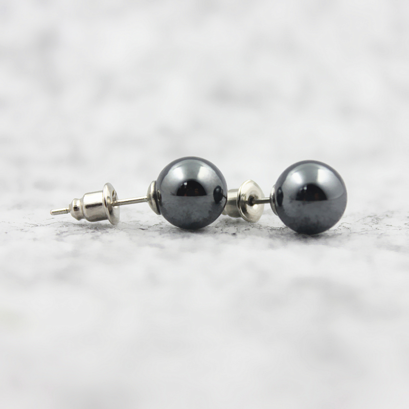 3A Grade 6mm 8mm 10mm Round Hematite Beads Stud Earrings Nickel Free (3 Pairs) Free Shipping HE1000 - Image 2