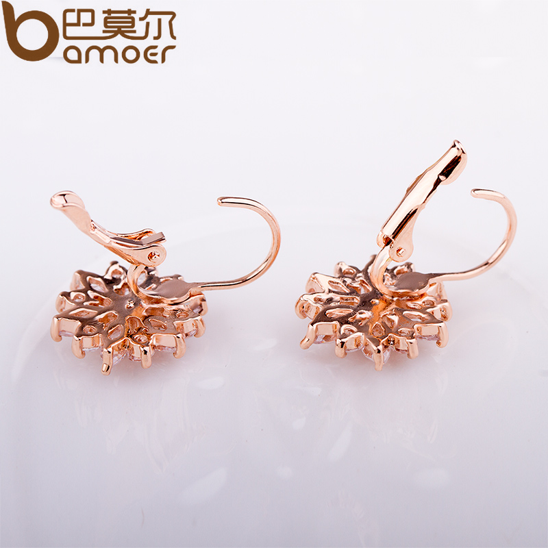 BAMOER 3 Colors Luxury Gold Color Flower Stud Earrings with Zircon Stone Women Birthday Gift Bijouterie JIE014 - Image 5