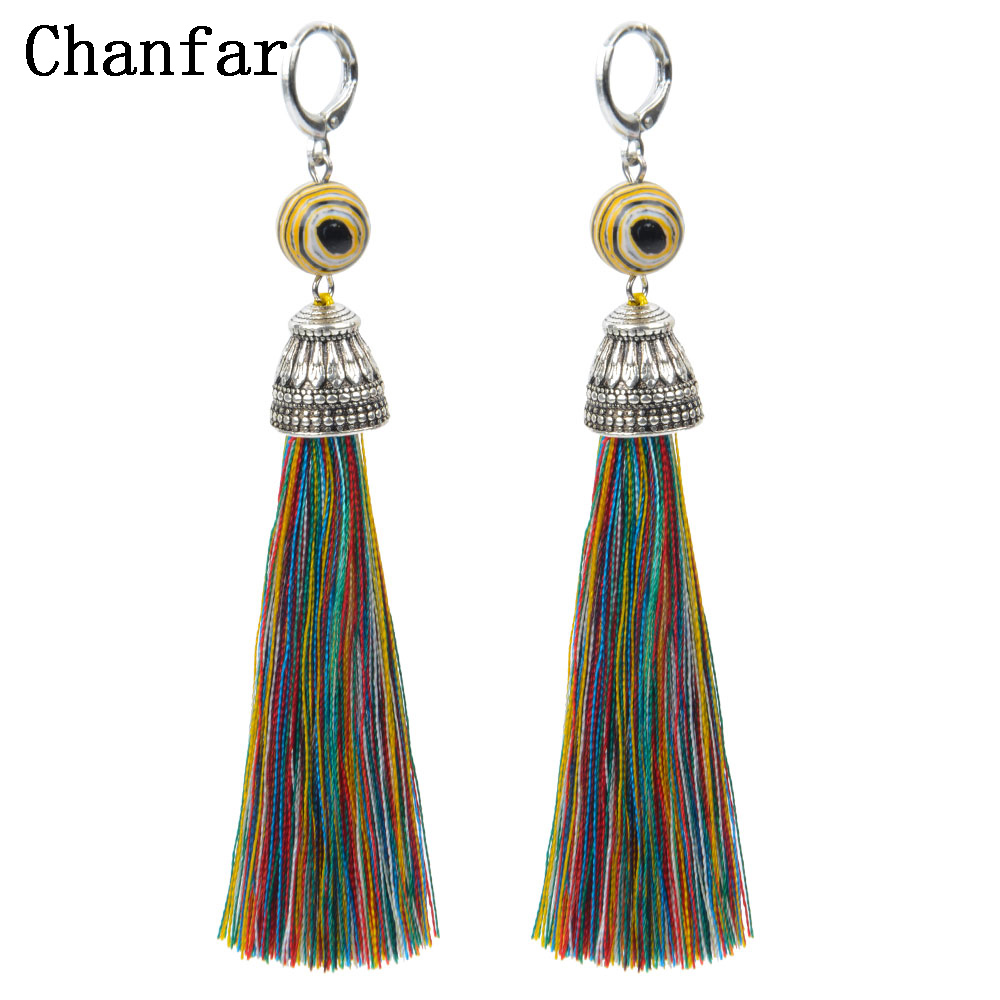 19 Styles Silk Boho Long Tassel Earrings Tiger Eye Lava Natural Stone Earrings Bohemian Women Dangle Earrings Gifts Jewelry