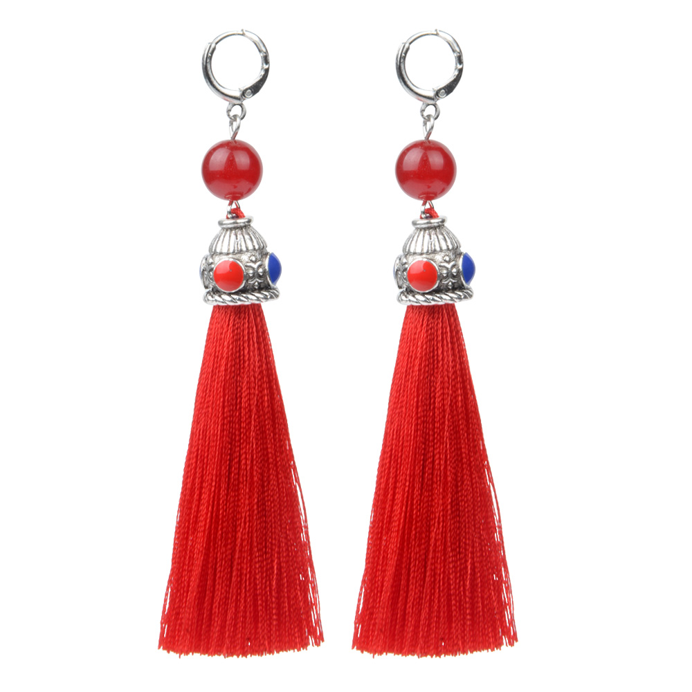 19 Styles Silk Boho Long Tassel Earrings Tiger Eye Lava Natural Stone ...