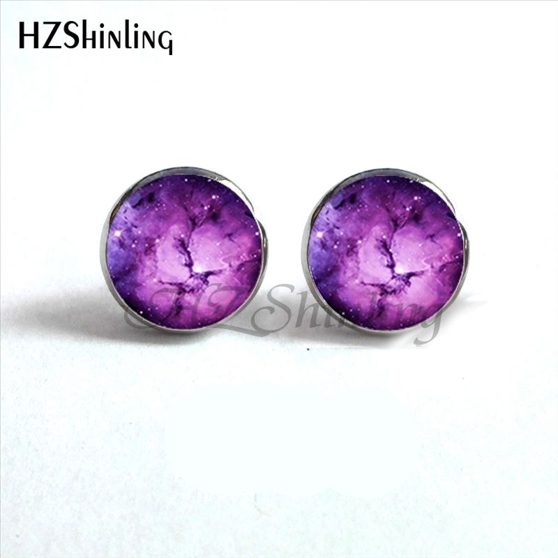 NES-0090 Galaxy Nebula Stud Earrings Outer Space Ear Studs Astronomy Jewelry Nebula Glass Dome Earrings For Women HZ4 - Image 2
