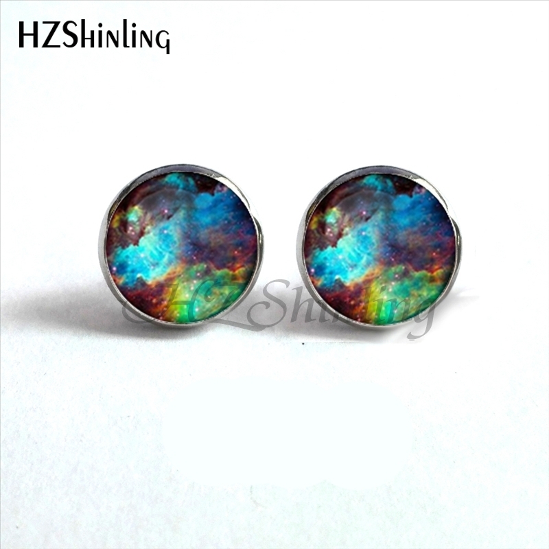 NES-0090 Galaxy Nebula Stud Earrings Outer Space Ear Studs Astronomy Jewelry Nebula Glass Dome Earrings For Women HZ4 - Image 3